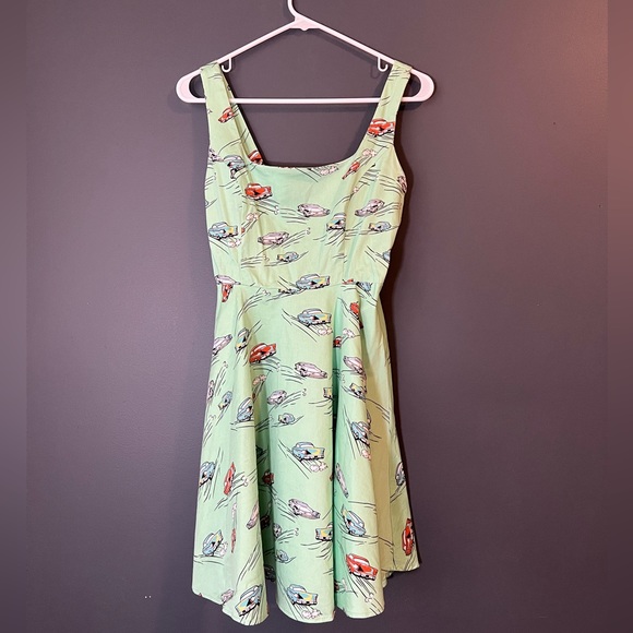 Modcloth Dresses & Skirts - ModCloth Green Classic Cars Rockabilly Swing Dress Size Medium